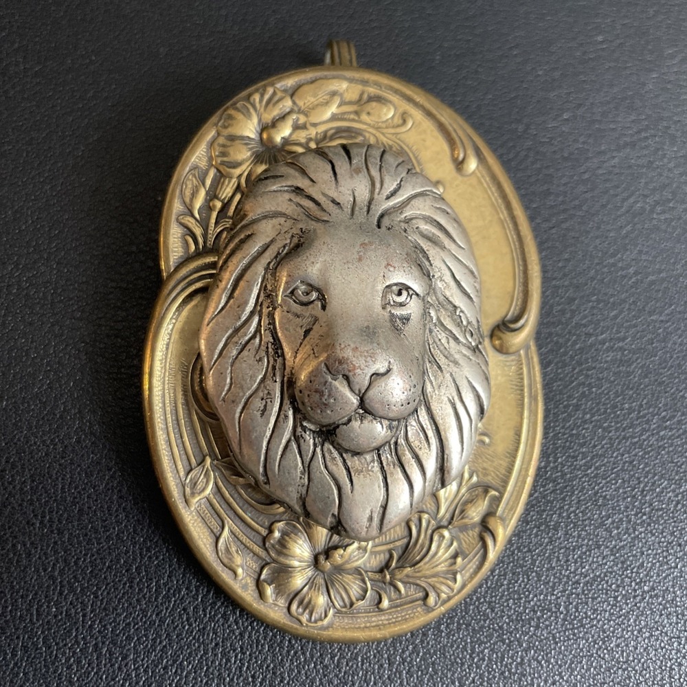 Multimetal Lion Scarf Clip Signed by Artist Cappy Ornate Puffy Floral Fall